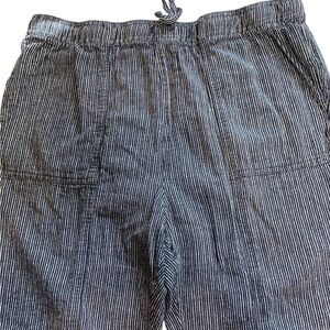 Linen pants blue pinstripe, cropped high-rise with pockets XL